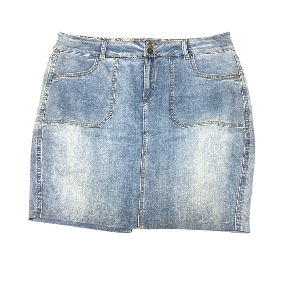 ONE 5 ONE Womens Plus 2X Light Wash Denim Mini Skirt Stretch MSL21380Z Blue